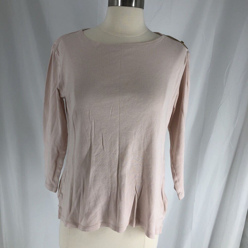 Ellen Tracy 3/4 Sleeve Women's Shirt Size Medium Pale Pink Zip Shoulder